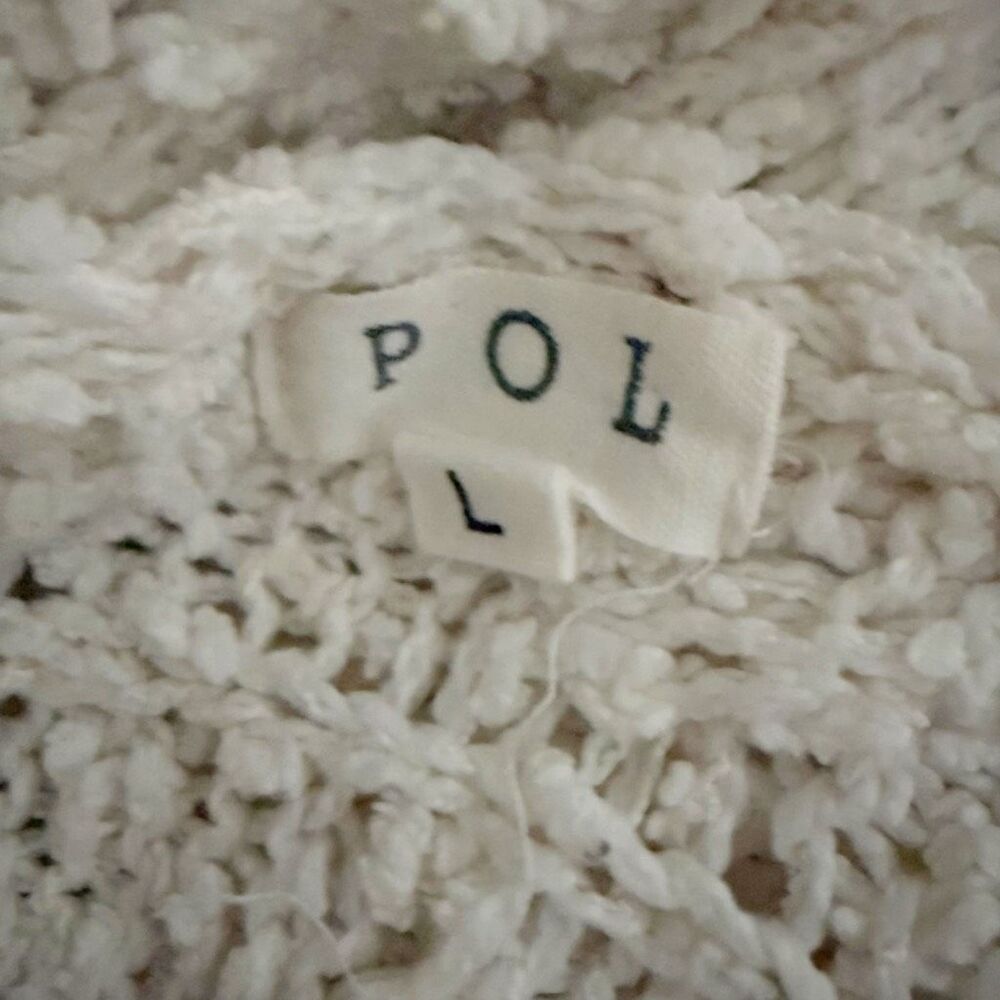 POL | Cableknit Long Sleeve Round Neck Semi Cropped Sweater Cream | Large - Picture 5 of 7